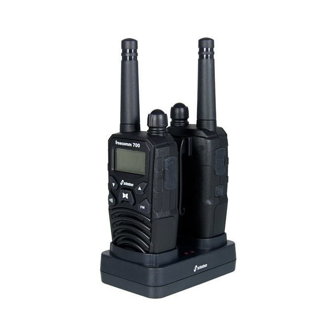 Stabo 20700 freecomm 700 Ricetrasmittente PMR 8 canali 10 km portata 446 MHz con stazione di ricarica inclusa colore Nero