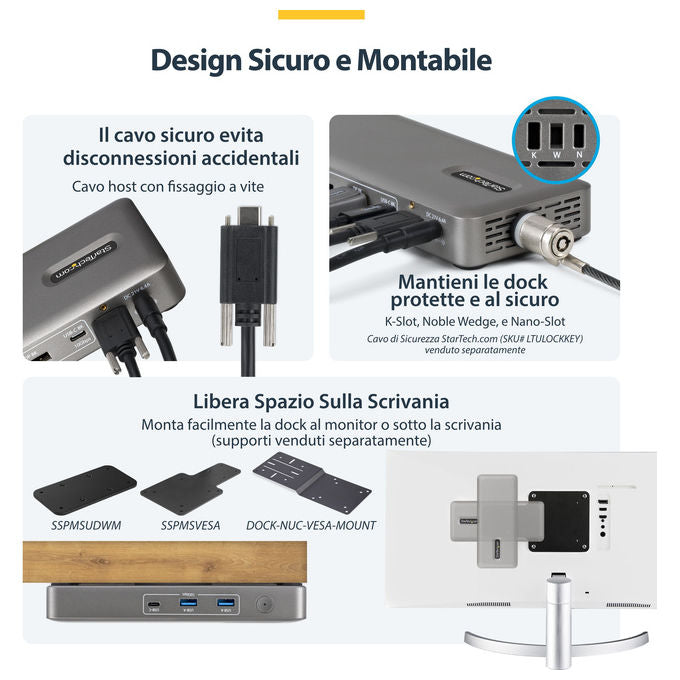 StarTech 208UE-USB4-DOCK Docking Station USB4 Doppio Monitor 4K 144Hz 8K 60Hz USB-C Power Delivery 100W Ethernet 2.5GbE colore Grigio