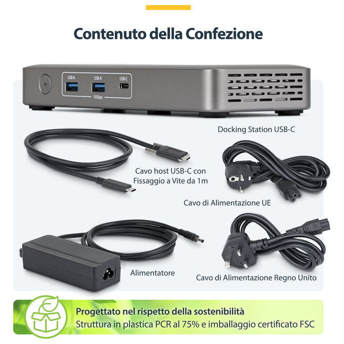 StarTech 208UE-USB4-DOCK Docking Station USB4 Doppio Monitor 4K 144Hz 8K 60Hz USB-C Power Delivery 100W Ethernet 2.5GbE colore Grigio