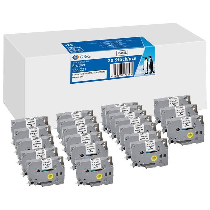 GandG 21569 Nastro per Etichettatrice TZe 9 mm x 8 m 20 pz colore Nero su bianco
