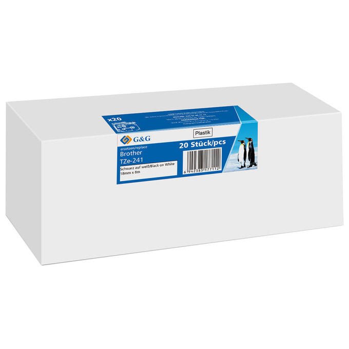 GandG 21570 Nastro per Etichettatrice TZe Etichetta Continua 18 mm x 8 m 20 pz colore Nero su bianco
