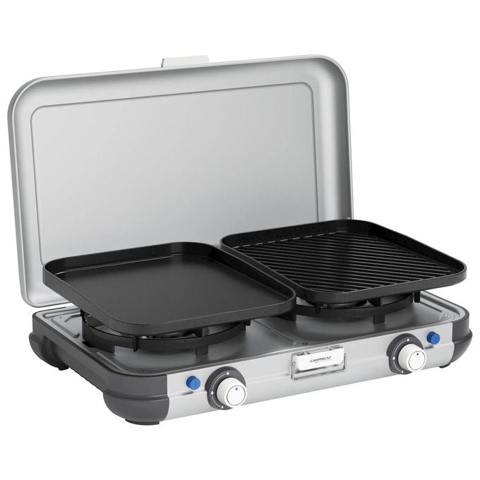Campingaz 2213311 Camping Kitchen 2 Stufa a Griglia Portatile 2 Fuochi 4000 W Griglia Removibile colore Nero Grigio Argento