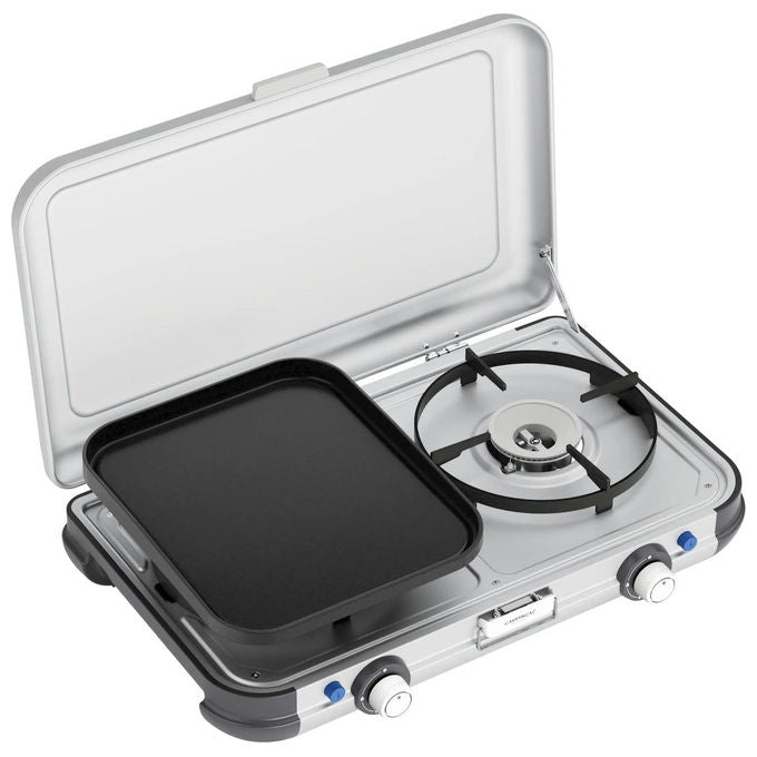 Campingaz 2213311 Camping Kitchen 2 Stufa a Griglia Portatile 2 Fuochi 4000 W Griglia Removibile colore Nero Grigio Argento