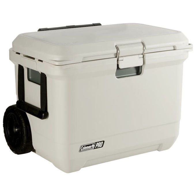 Coleman 2213912 Borsa Termica Pro 55 QT Capacita' 52 L Autonomia 5 giorni Ruote 2 Sistema di Drenaggio Antibatterico Colore Bianco