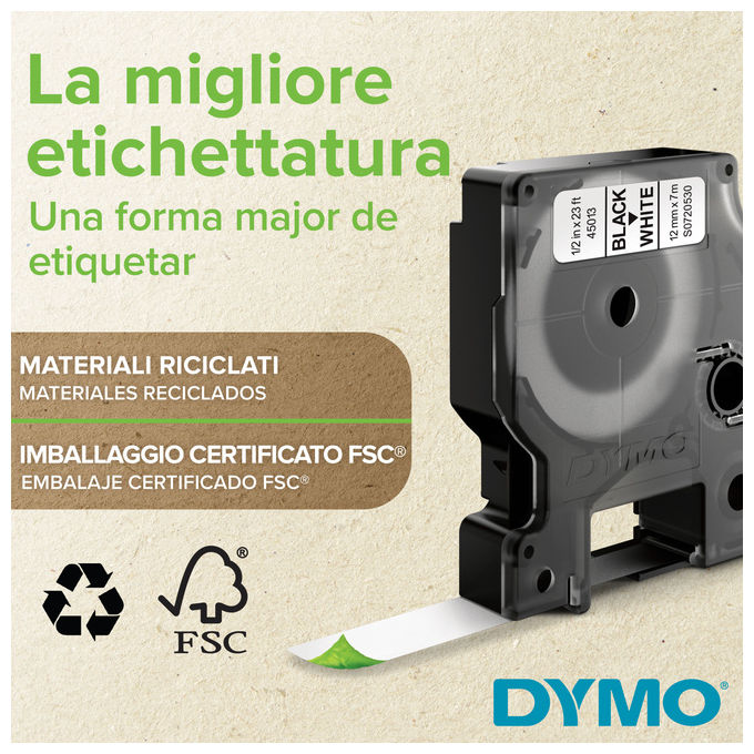 Dymo 2231632 D1 Etichette Originali Autoadesive Nere su Bianco 12 mm x 7 m per LabelManager 20 Pezzi colore Bianco