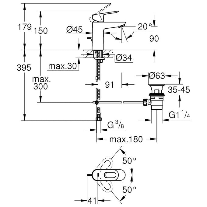 Grohe Rubinetto Miscelatore per Lavabo Bagno Cromo Lucido Starlight Start Loop