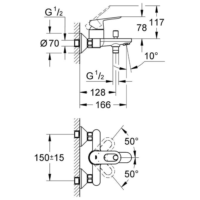 Grohe Rubinetto Miscelatore Monocomando da Parete per Vasca da Bagno Cromo Lucido Starlight Start Loop