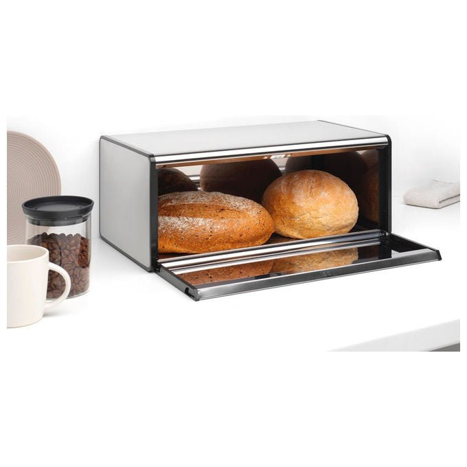 Brabantia 236709 Portapane con Apertura a Ribalta Acciaio 18 L Chiusura Magnetica Maniglia Grande Fondo Bugnato colore Acciaio