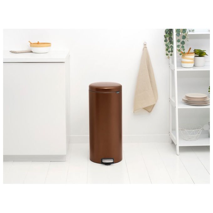 Brabantia 238789 NewIcon Cestino per Rifiuti Rotondo 30 L Acciaio con Chiusura Ammortizzata e Antiscivolo colore Bronzo