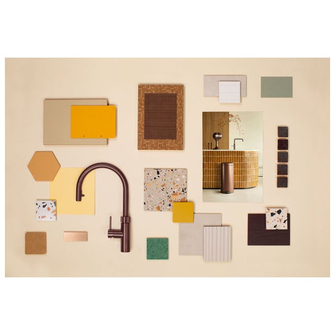 Brabantia 238789 NewIcon Cestino per Rifiuti Rotondo 30 L Acciaio con Chiusura Ammortizzata e Antiscivolo colore Bronzo