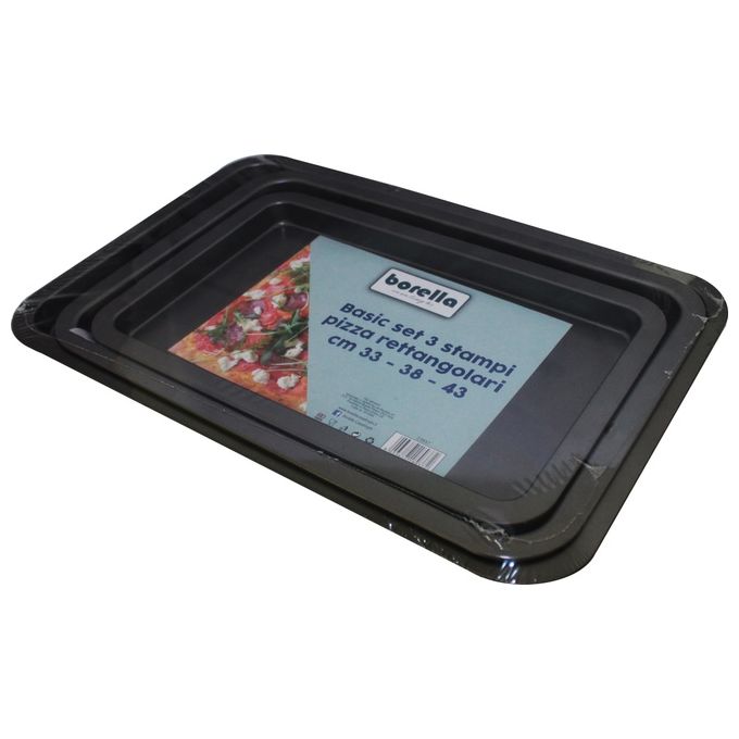 Borella 23937 Basic Set 3 Teglie Pizza Antiaderente diametro 33-38-43 cm colore Nero