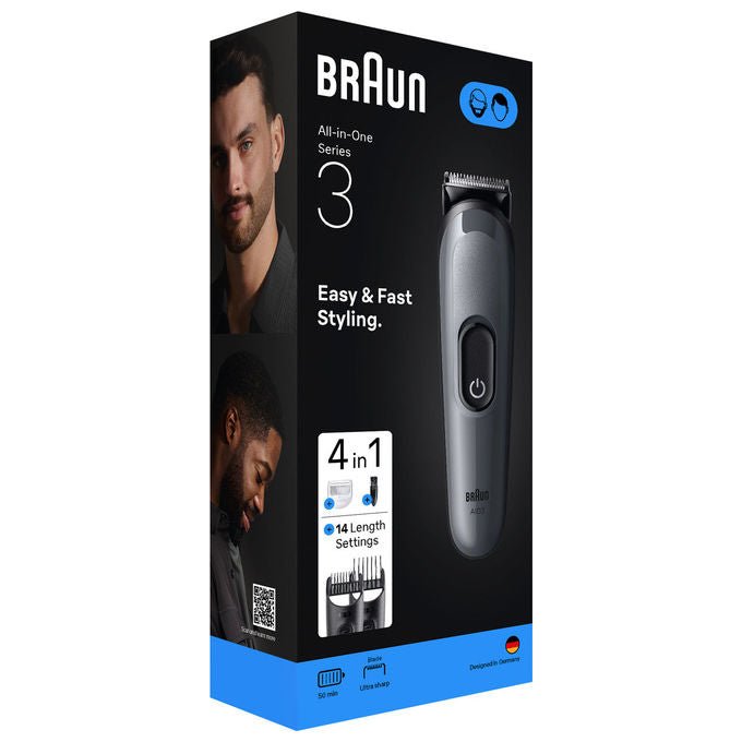 Braun AIO3500 Kit tagliacapelli All-in-One Style 14 lunghezze regolabili da 0,5 mm a 2,1 cm batteria ricaricabile NiMH 50 min di autonomia colore Nero Grigio