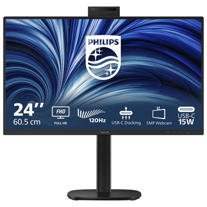 Philips 24B2U3301H Monitor 23,8'' IPS Full HD 120Hz 4ms Webcam 5MP USB-C Hub USB SmartErgoBase colore Nero