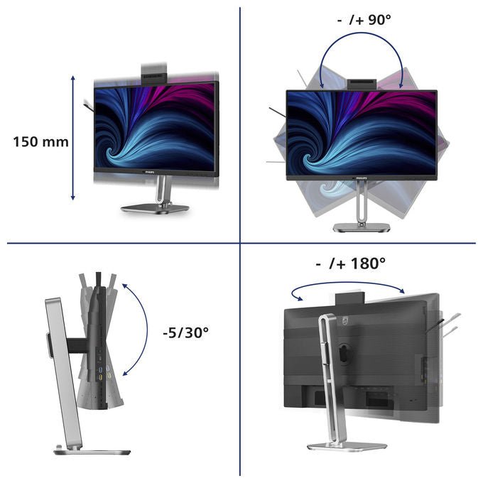 Philips 24B2U4301H-00 Serie 4000 Monitor PC 23.8'' Full HD IPS 120 Hz USB-C Webcam Regolabile colore Grigio