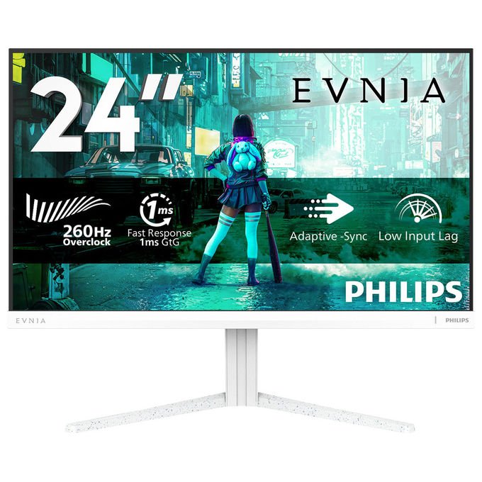 Philips 24M2N3201P Evnia 3000 Monitor Gaming 23,8'' Fast IPS FHD 260Hz 1ms HDR10 Adaptive Sync G-Sync Compatible colore Bianco