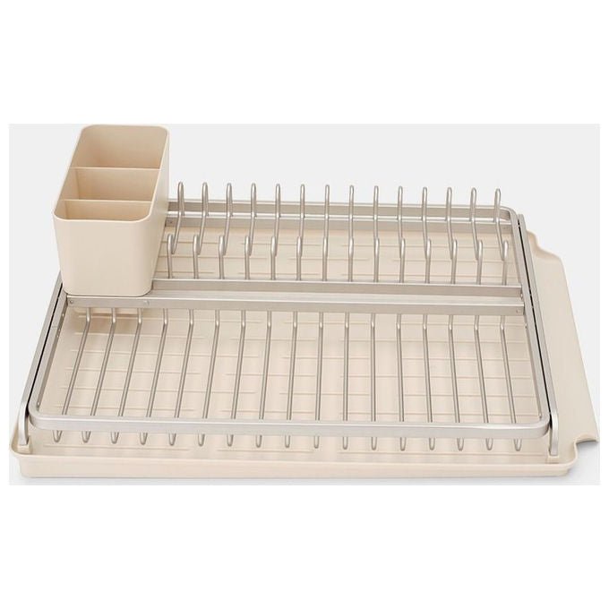 Brabantia 252020 Sink Side Scolapiatti in Alluminio Design Compatto con Portaposate Rimovibile e Vassoio Antigoccia Inclinato colore Soft Beige