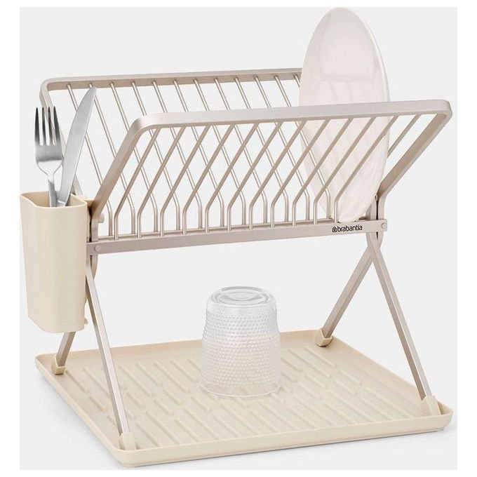 Brabantia 252082 SinkSide Scolapiatti Pieghevole con Portaposate Rimovibile e Vaschetta Raccogligocce colore Soft Beige