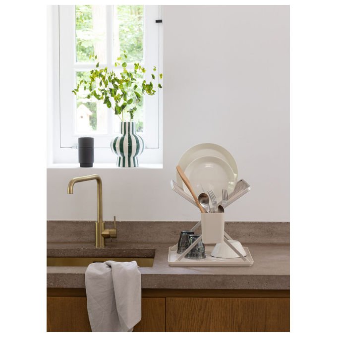 Brabantia 252082 SinkSide Scolapiatti Pieghevole con Portaposate Rimovibile e Vaschetta Raccogligocce colore Soft Beige