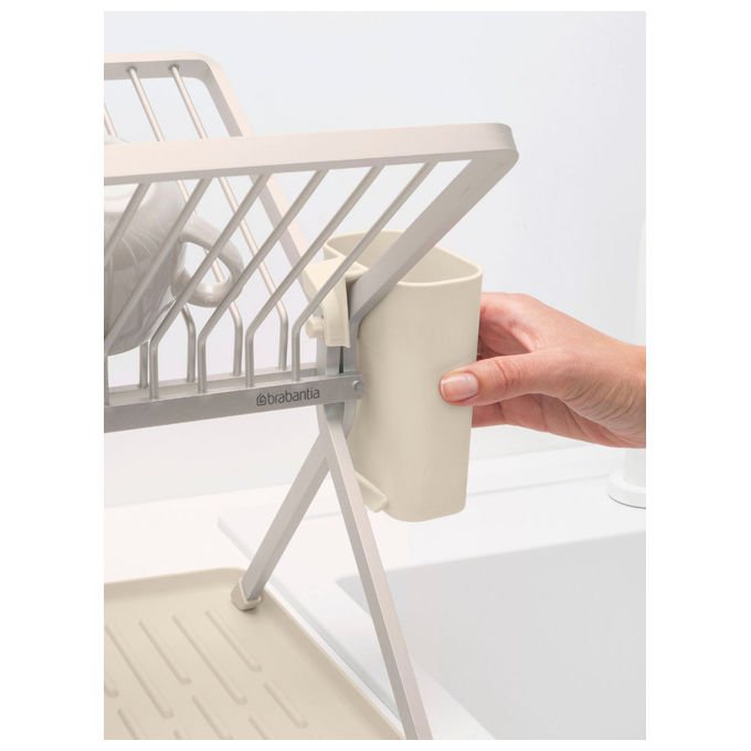 Brabantia 252082 SinkSide Scolapiatti Pieghevole con Portaposate Rimovibile e Vaschetta Raccogligocce colore Soft Beige