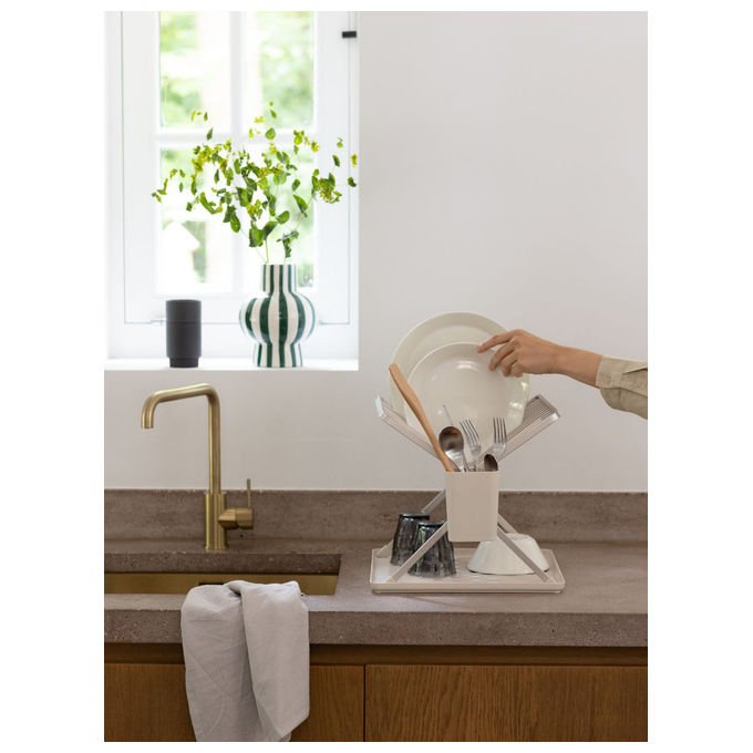 Brabantia 252082 SinkSide Scolapiatti Pieghevole con Portaposate Rimovibile e Vaschetta Raccogligocce colore Soft Beige