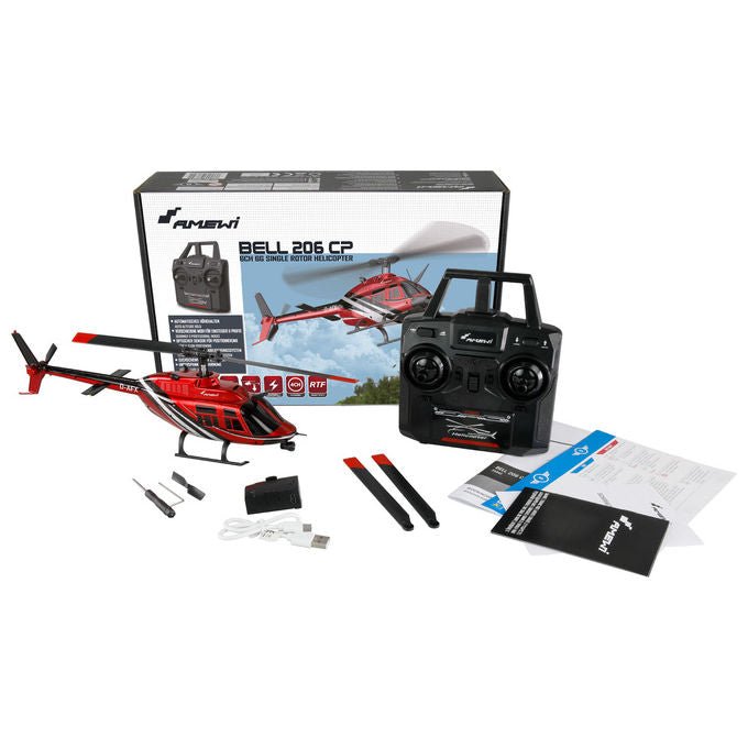 Amewi 25342 Bell 206 Elicottero Radiocomandato Pronto da Volare 2.4 GHz 100 m 12 min LiPo colore Nero Rosso