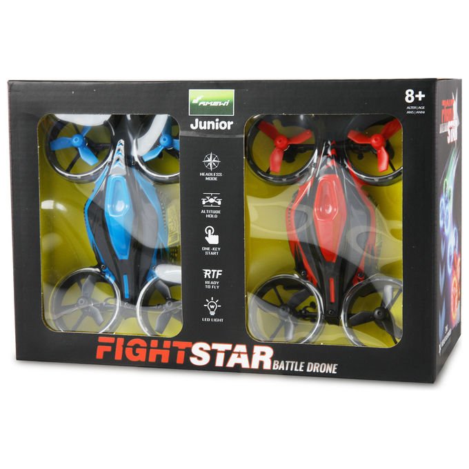 Amewi 25344 FightStar Battle Drone Set RTF 2 in 1 con funzione di battaglia a infrarossi tempo di volo 8 min colore Rosso e Blu