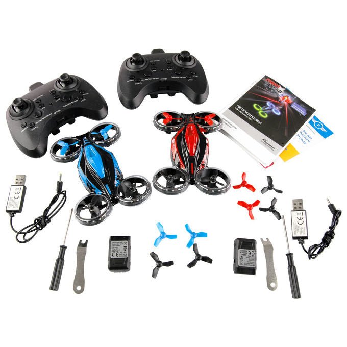 Amewi 25344 FightStar Battle Drone Set RTF 2 in 1 con funzione di battaglia a infrarossi tempo di volo 8 min colore Rosso e Blu