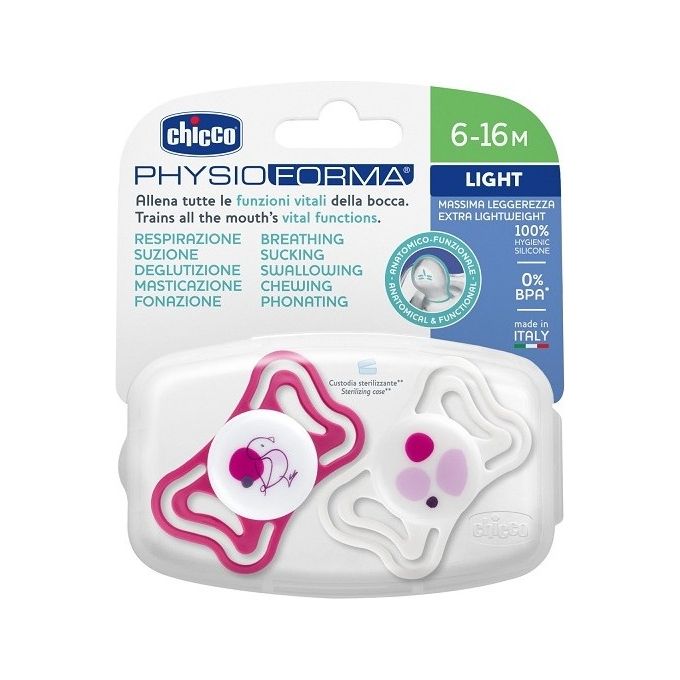 Chicco 00071087110000 Succhietto PhysioForma Light in Silicone Tettarella Ortodontica 6-16 Mesi 2 Pezzi colore Rosa