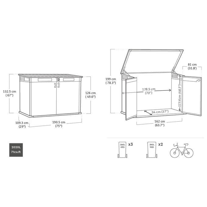 Keter 17212413 Cortina Mega Box Porta Attrezzi da Esterno 2020L Resina EVOTECH+ colore Grigio