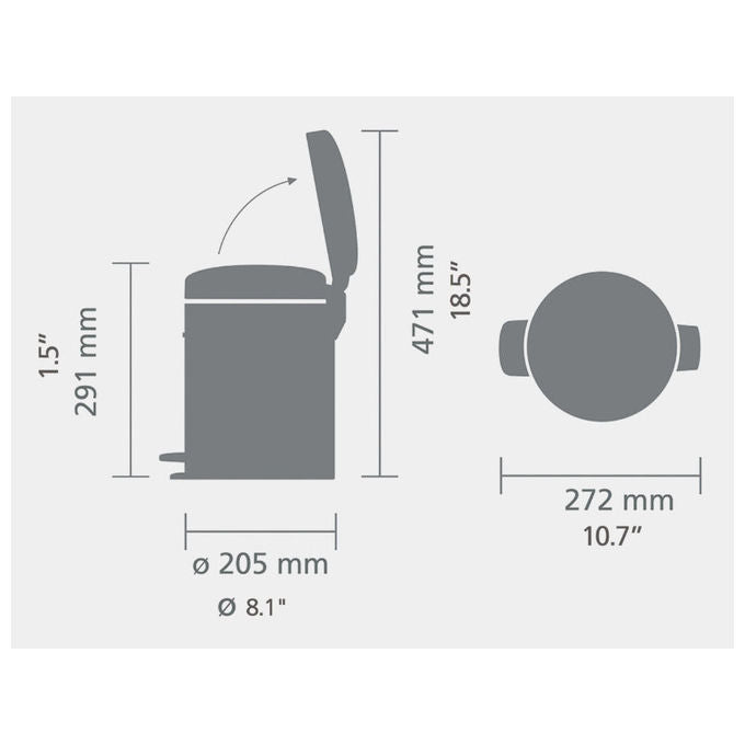 Brabantia 255229 NewIcon Pattumiera a Pedale 5 L Chiusura Ammortizzata Coperchio Anti-Odore colore Marrone
