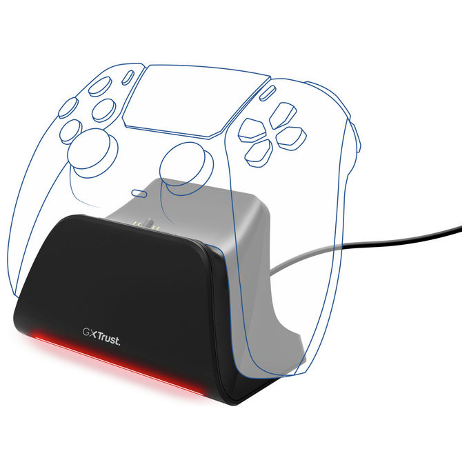 Trust 25552 GXT 255 Base di ricarica per PS5 con LED multicolore e antiscivolo cavo USB-C 1 m colore Nero