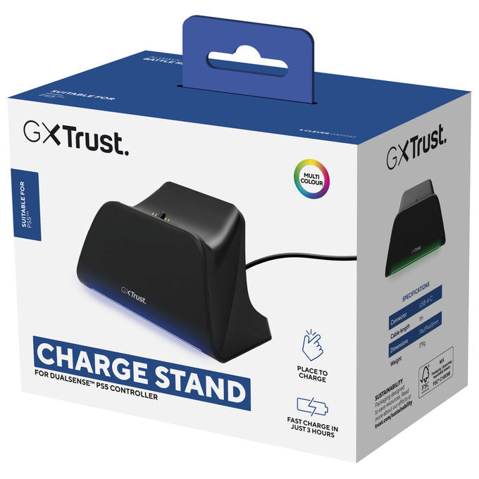 Trust 25552 GXT 255 Base di ricarica per PS5 con LED multicolore e antiscivolo cavo USB-C 1 m colore Nero