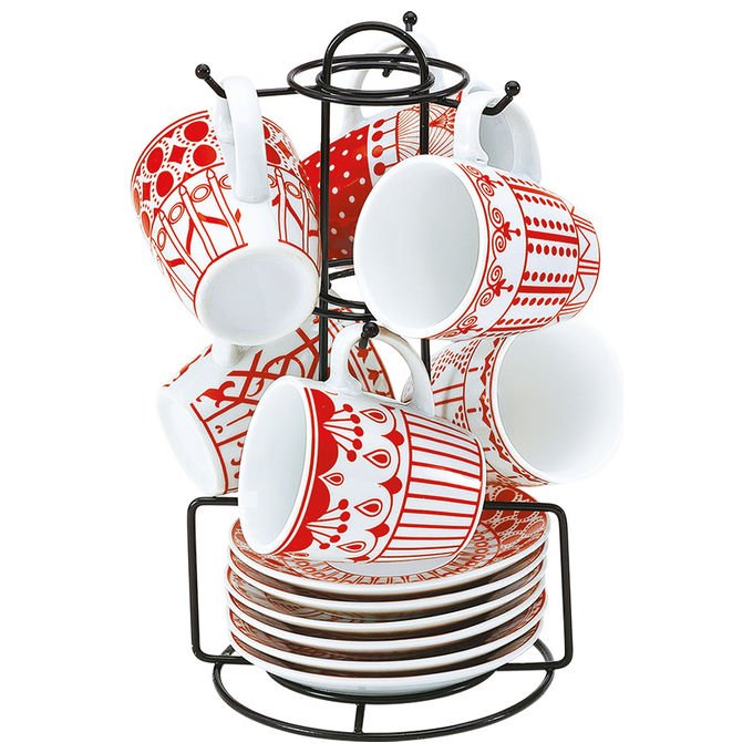Borella 25569 Kim Set 6 Tazzine Caffe' con Piattino e Appendino Porcellana