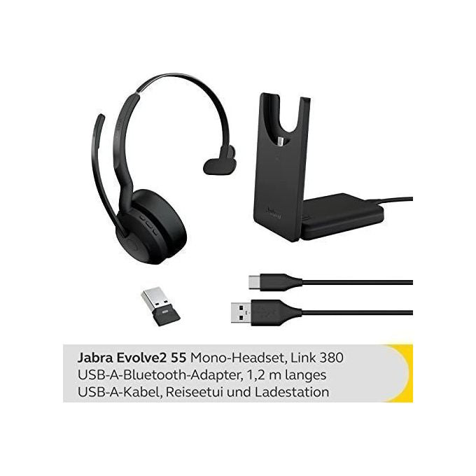 Jabra Evolve2 55 Auricolare con Cavo e Senza Cavo a Padiglione Ufficio Bluetooth Base di Ricarica Nero