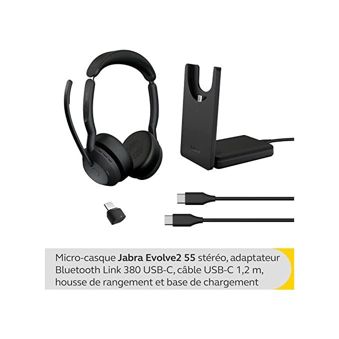 Jabra Evolve2 55 Auricolare con Cavo e Senza Cavo a Padiglione Ufficio Bluetooth Base di Ricarica Nero