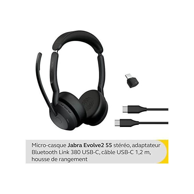 Jabra Evolve2 55 Auricolare Wireless a Padiglione Ufficio Bluetooth Base di Ricarica Nero