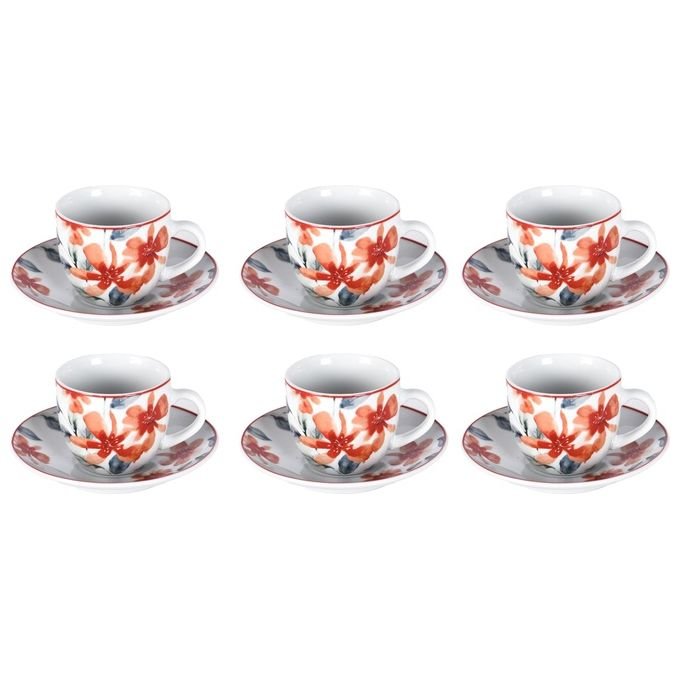 Borella 25683 Cadice Set 6 Tazzine Caffe' con Piattino Porcellana