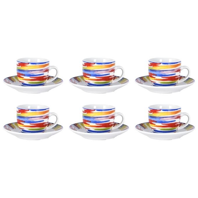 Borella 25687 Milos Set 6 Tazzine Caffe' con Piattino Porcellana