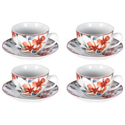 Borella 25703 Cadice Set Te' 4 Tazze con Piattino Porcellana