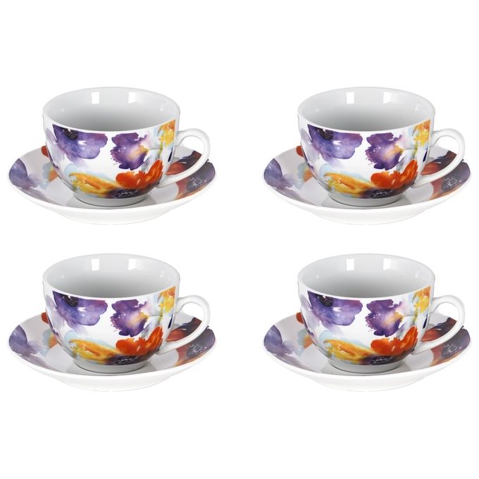 Borella 25704 Malaga Set Te' 4 Tazze con Piattino Porcellana