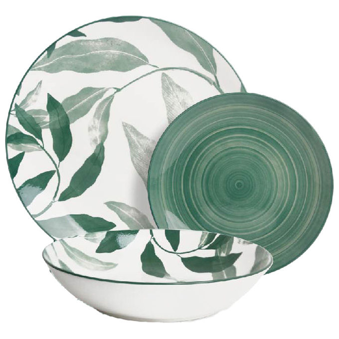 Borella 25710 Savage Servizio Piatti 18 Pezzi Porcellana colore Verde