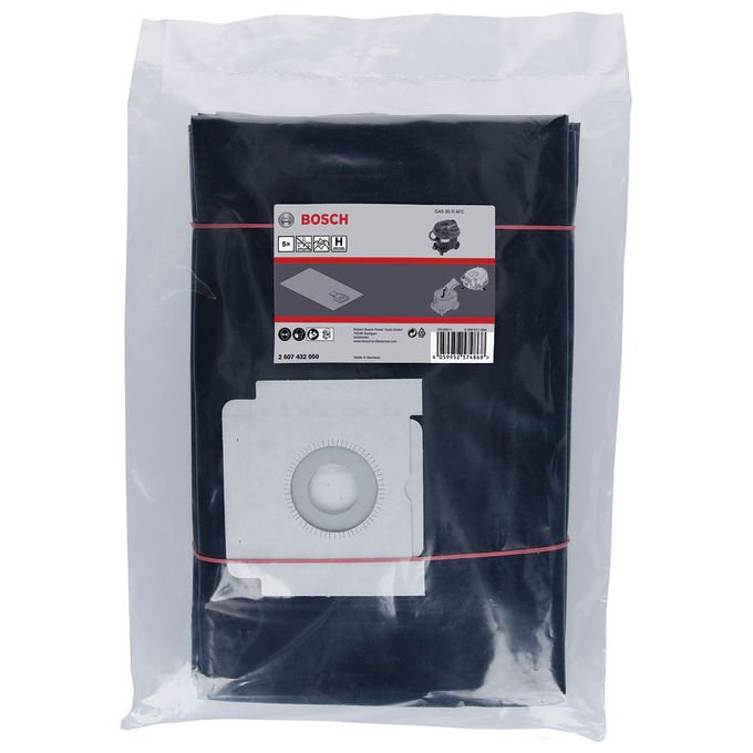 Bosch 2607432050 Sacchetto per la polvere Universale per GAS 35 H AFC Classe H Filtro integrato 5 pz colore Nero