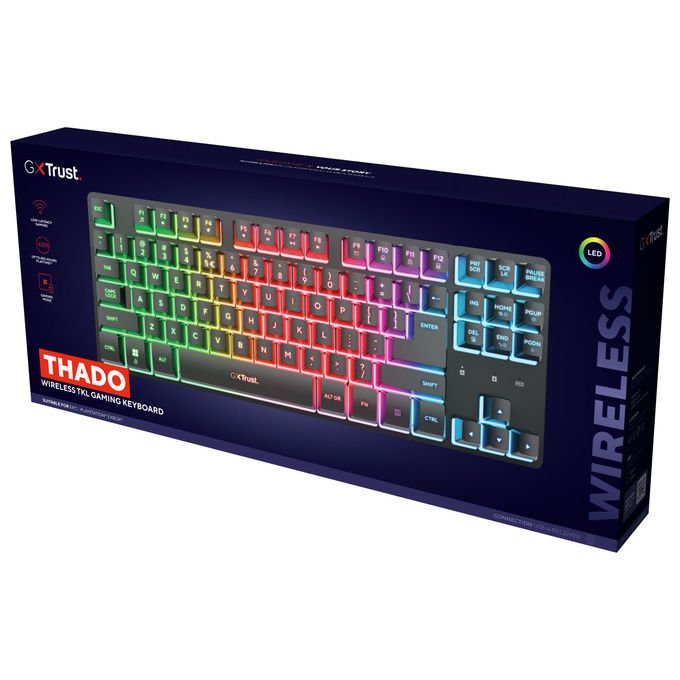 Trust 26170 GXT 831 Tastiera Gaming Wireless Tenkeyless 87 Tasti AZERTY Italiano Retroilluminata RGB Batteria Ricaricabile colore Nero