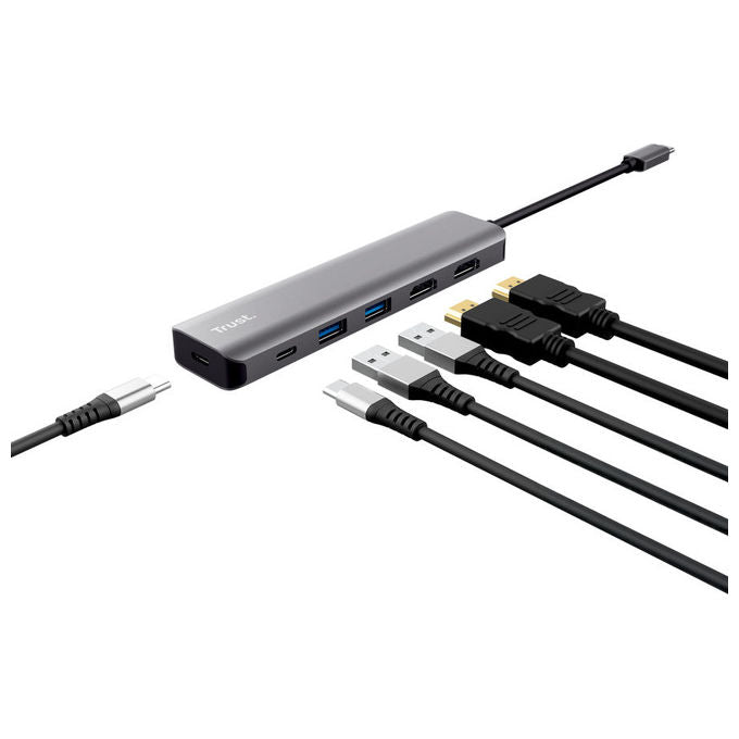 Trust D62803 Dalyx 6in1 Adattatore USB-C con HDMI VGA Ethernet USB 3.0 e Ricarica PD colore Nero