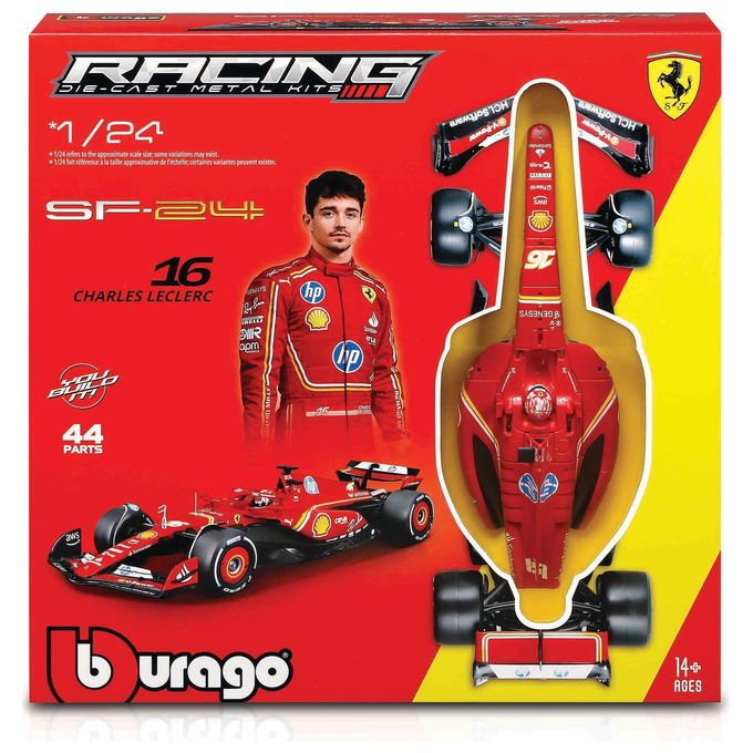 Bburago 18-26856 Kit di Montaggio Ferrari SF-24 16 Charles Leclerc F1 2024 Scala 1:24 45 Pezzi con Casco