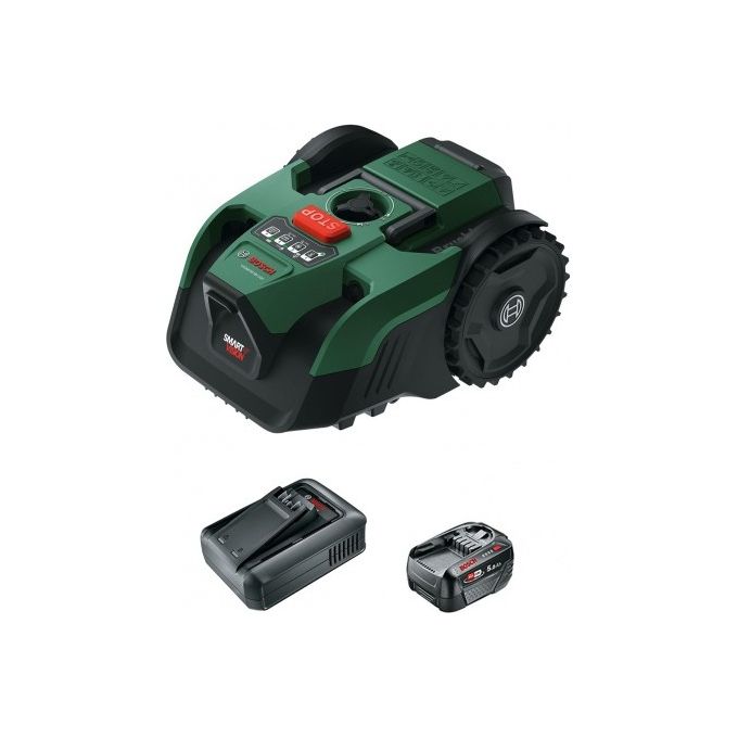 Bosch 06008E1100 VISIMOW 18V-200 Set Tosaerba Robotizzato per Giardini fino a 200 m² Batteria 18V 5,0Ah SmartVision colore Nero