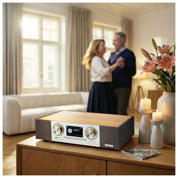 Albrecht 27000 DR 1000 Soundsystem All-in-One Analogico e Digitale DAB+ FM Internet Radio 30 W Riproduzione MP3 USB Bluetooth Wi-Fi colore Noce