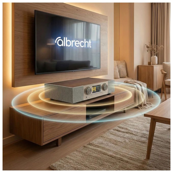 Albrecht 27000 DR 1000 Soundsystem All-in-One Analogico e Digitale DAB+ FM Internet Radio 30 W Riproduzione MP3 USB Bluetooth Wi-Fi colore Noce