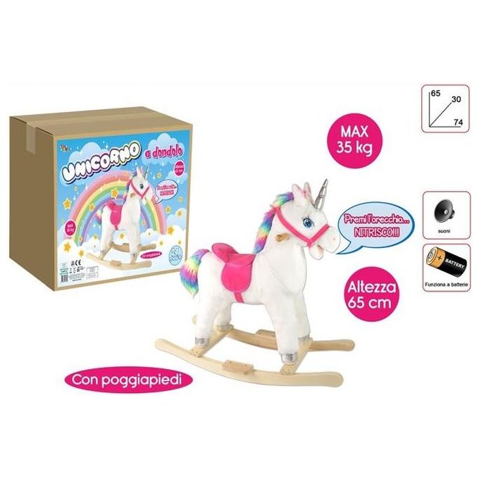 Toys Garden – Dondolo Unicorno con Suoni, Struttura Robusta, Rivestimento Morbido, Dimensioni 65×74 cm, Eta' 3+ Anni