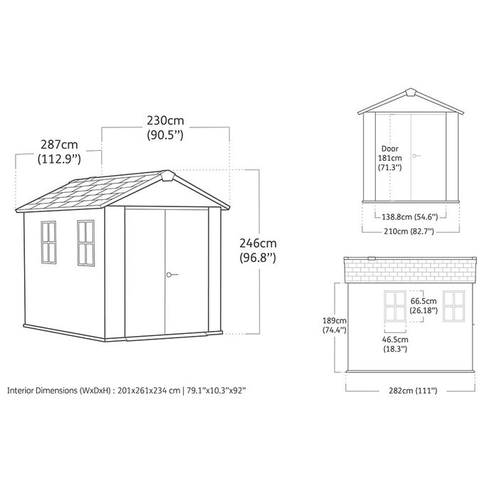 Keter 273219 Newton Plus Casetta da Giardino in Resina 5,2 m² 230x287x246 cm resistenza neve 150 Kg-m² colore Grigio